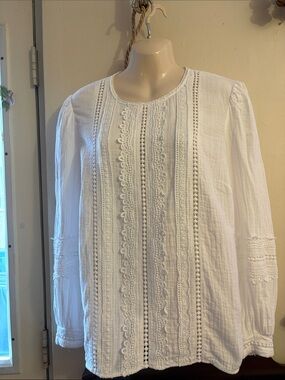 Boden White Cotton Lace-Trim Peasant Top